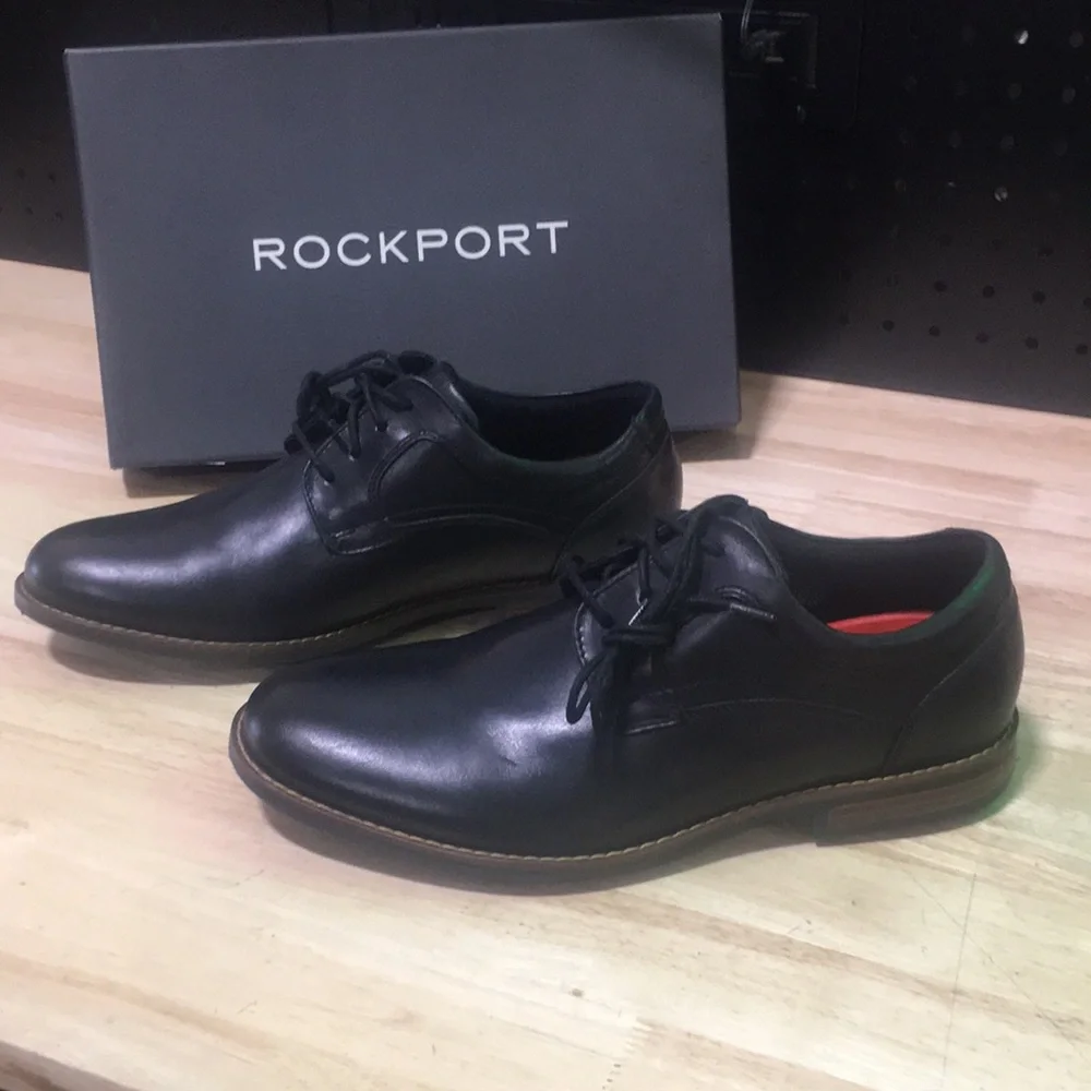 New WB Rockport Men's Black Leather Lace-Up‎ Dress Shoes